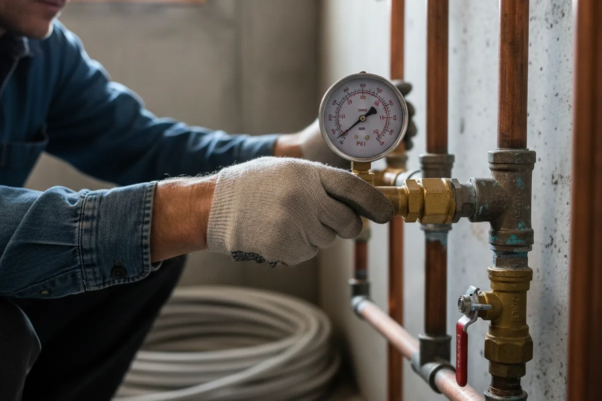 Pressure testing a repaired line during Water Line Repair in Treichlers